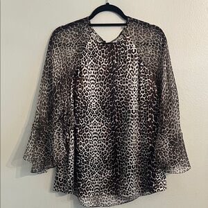 Elie Tahari Silk Animal Print Sheer Flowy Sleeve Blouse XL